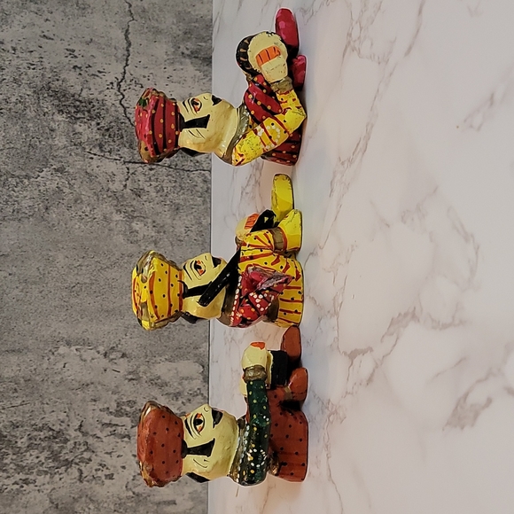 Vintage Rajasthani wooden musicians Babla set of 3 folk art - Picture 4 of 11